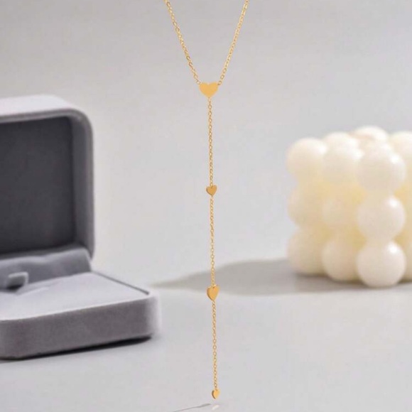 Gold Heart Necklace, 18k Gold Plated Heart Shaped Y-Necklace, Lariat Necklace - Picture 3 of 4